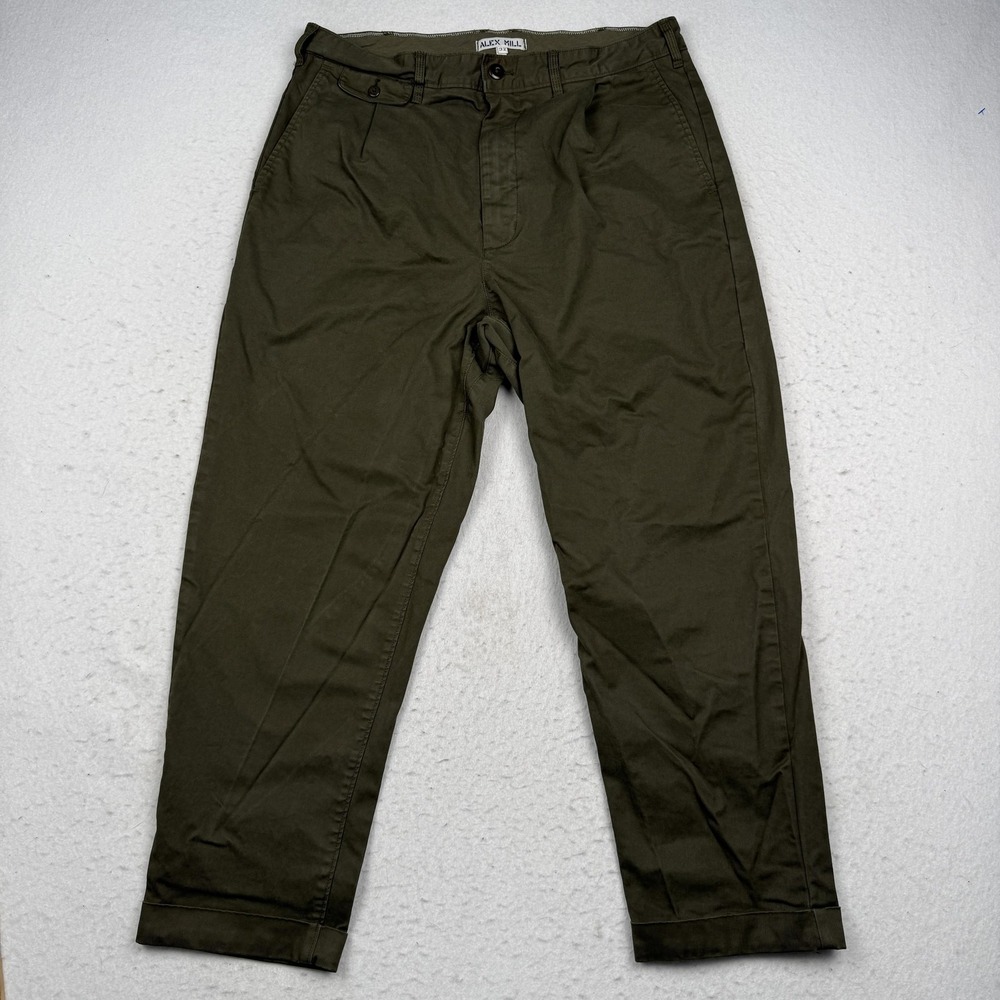 Alex Mill Pants Mens 32x25 Green Chino Stretch Cuffed Tapered Casual Office